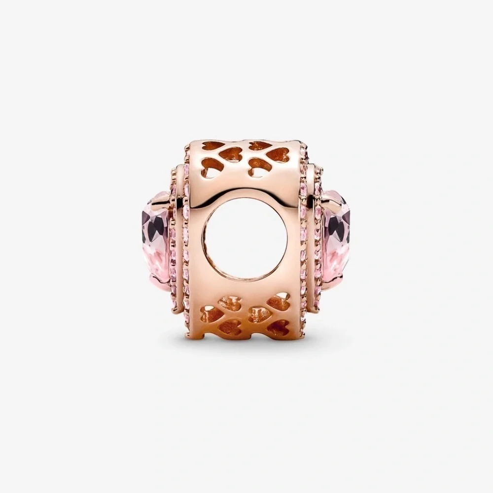 NWT Pandora Sparkling Levelled Heart Charm Rose Gold and Pink Zirconia - Picture 5 of 5